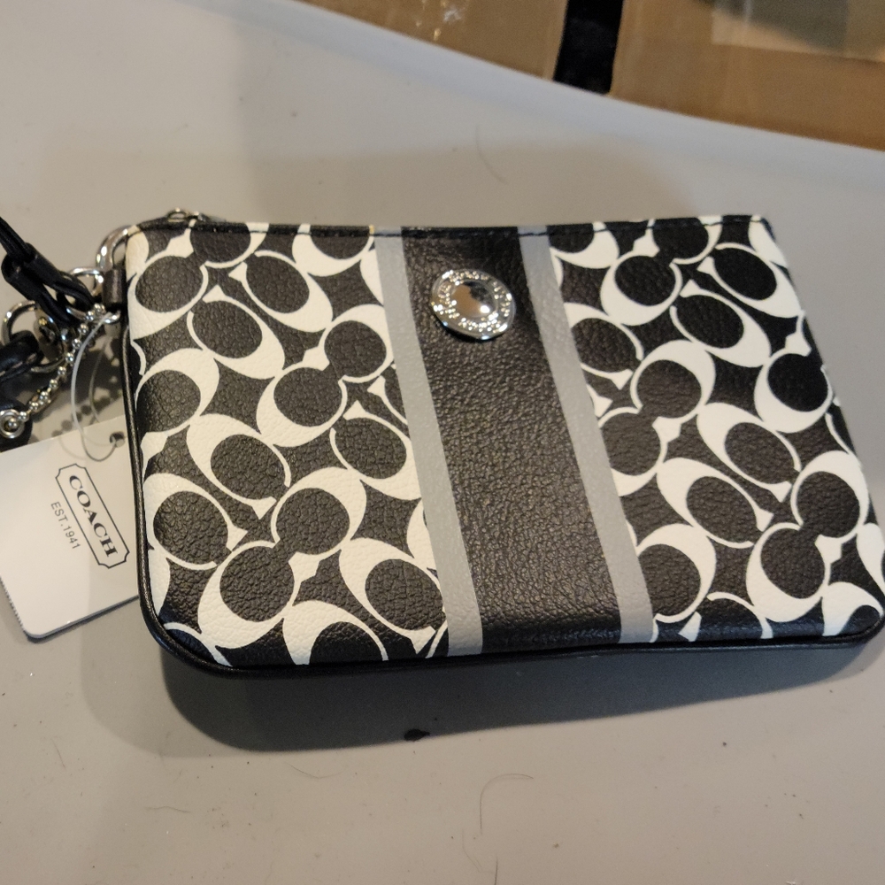 Coach Black & White Signature Wristlet